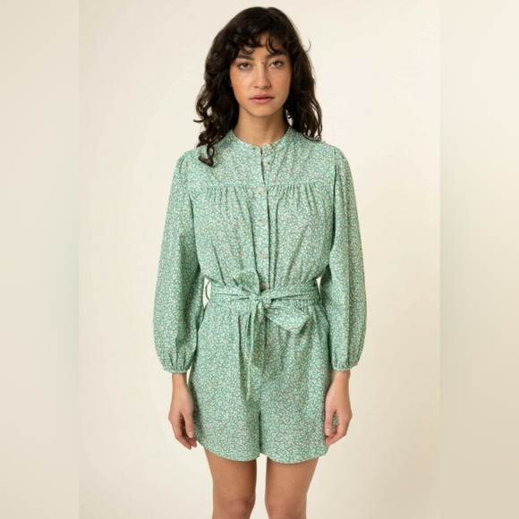 FRNCH Talia Romper Sage Medium Like New cotton cottagecore - Picture 1 of 10